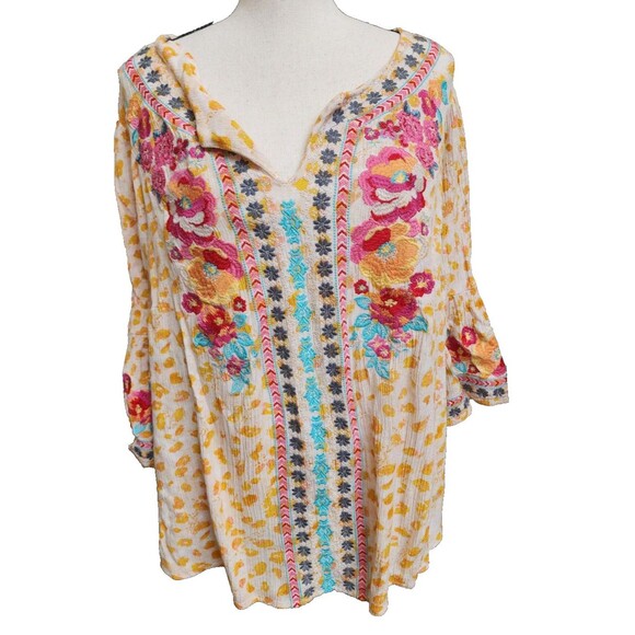 Savanna Jane Embroidered Boho Blouse Size 2X Hippie Loose Fit - Picture 1 of 8